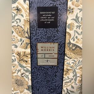WILLIAM MORRIS England Queen Cotton Percale Duvet Set Strawberry Thief Hessian